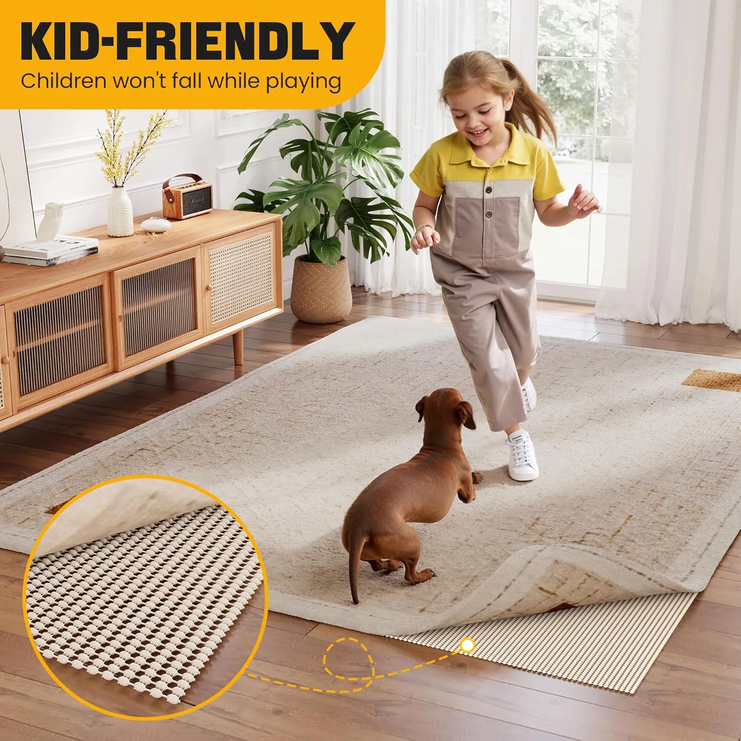 Non Slip Rug Pad 2x8 Feet, Anti Skid Mat for Kitchen Hallway Runner Rug, Keeps Rugs in Position and Safe, Thick Cushioned Carpet Pad for Hardwood Floors Protection