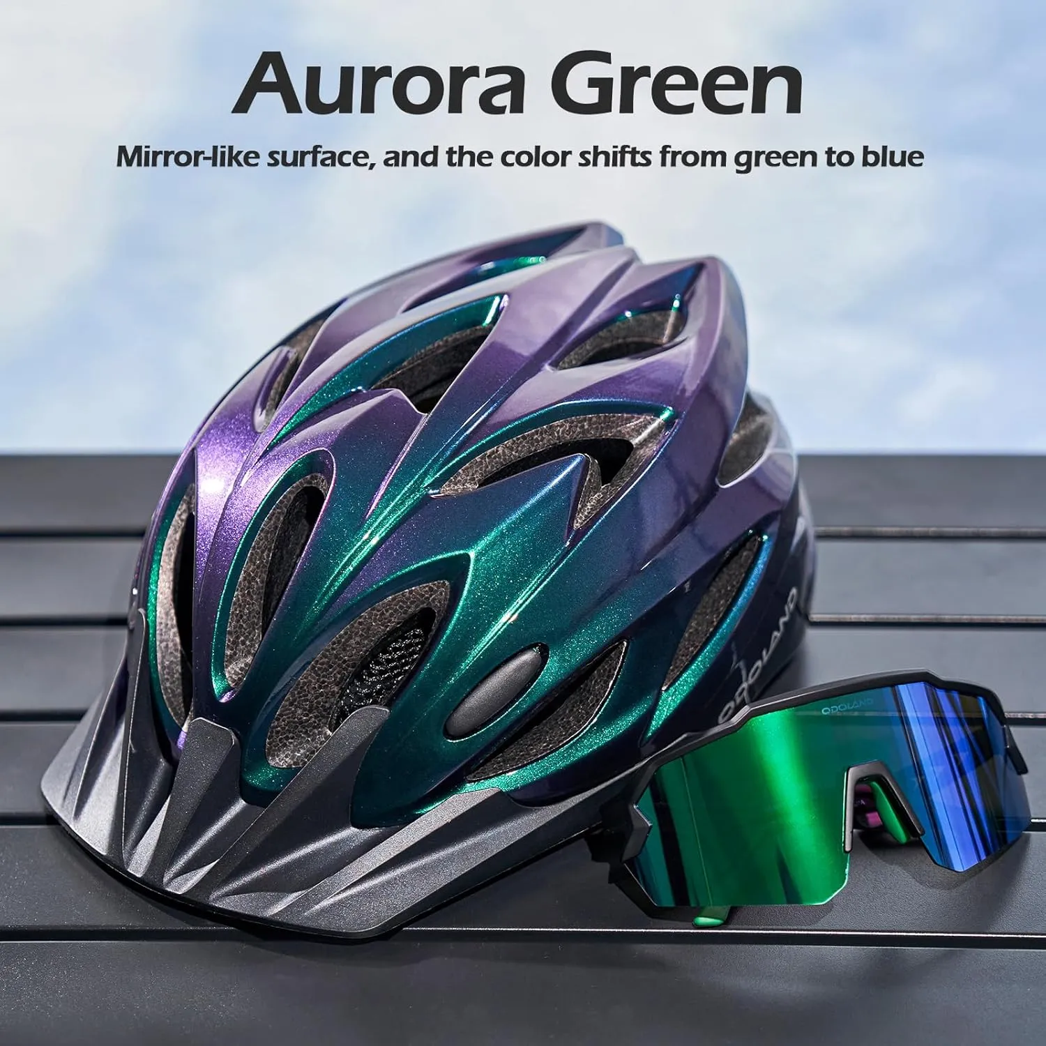 Odoland Bike Helmet Cycling Sunglasses Set for Adult, Adjustable Lightweight Cycling Bicycle Helmet for Mountain Road Bike Men Women