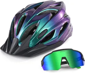 Odoland Bike Helmet Cycling Sunglasses Set for Adult, Adjustable Lightweight Cycling Bicycle Helmet for Mountain Road Bike Men Women