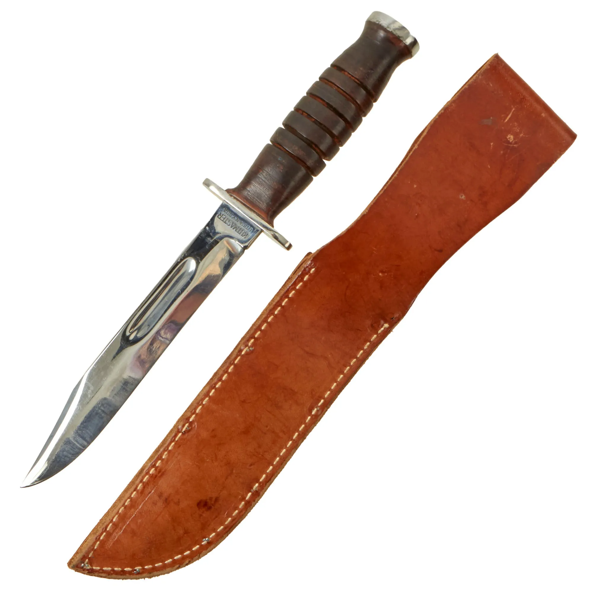 Original U.S. WWII Kutmaster Fighting Knife With 7” Blade With Correct Original Leather Sheath - Ca.1944-45