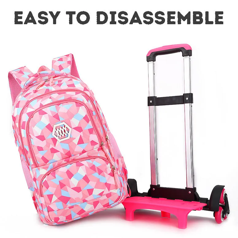 Pink Multi-functional Rolling Backpack with Large Capacity, Easy Detachment, a Must-have for Students and Travelers