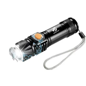 Powerful LED Flashlight With Tail USB Charging Head Zoomable waterproof Torch Portable light 3 Lighting modes Built-in battery
