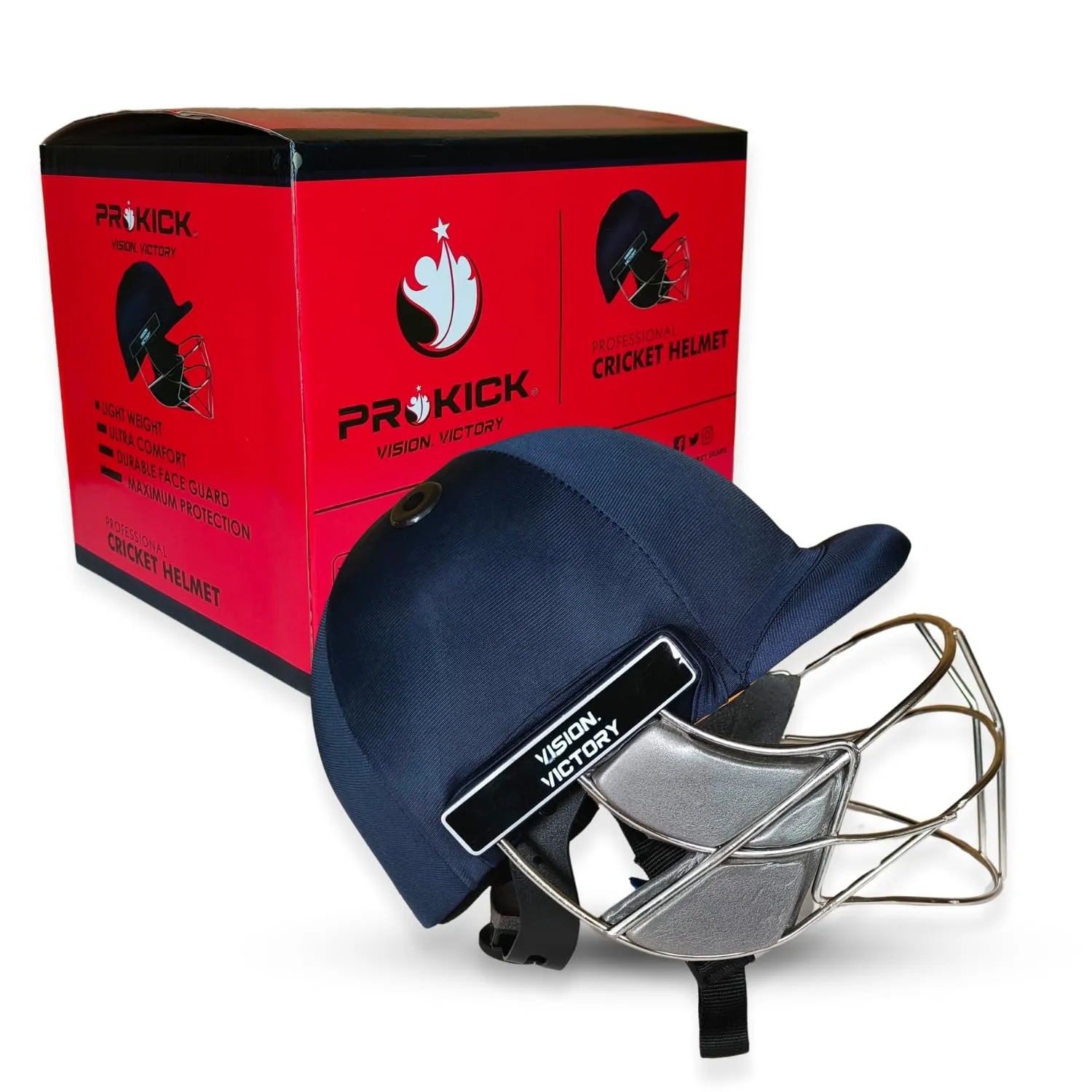 Prokick Shadow Cricket Helmet with Fixed Stainless Steel Grill, Navy