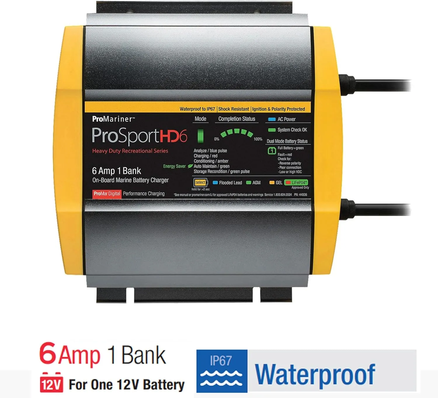 ProMariner 44006 ProSport HD Waterproof Marine Battery Charger, 6 Amp, 1 Bank
