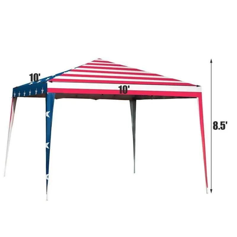 PulseMartix  10’ x 10’ Pop-up Canopy Tent Easy Up Canopy with Mesh Sidewalls & Carrying Bag, American Flag Outdoor Canopy for Backyard Lawn
