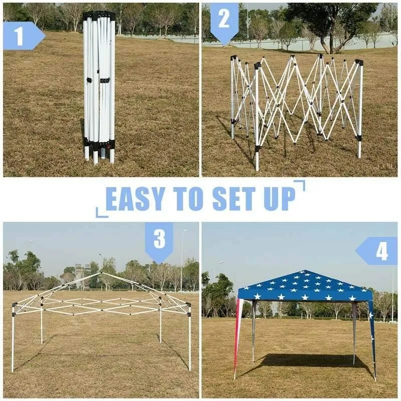 PulseMartix  10’ x 10’ Pop-up Canopy Tent Easy Up Canopy with Mesh Sidewalls & Carrying Bag, American Flag Outdoor Canopy for Backyard Lawn