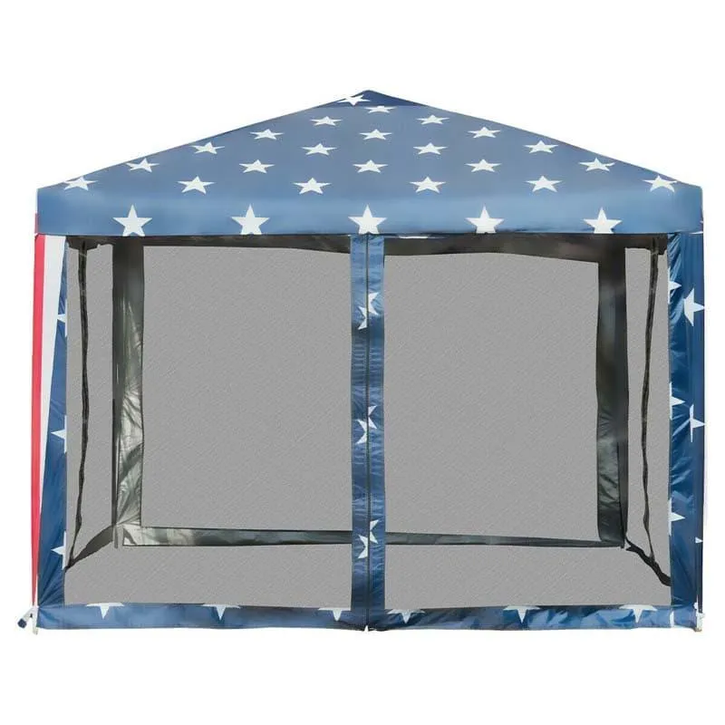PulseMartix  10’ x 10’ Pop-up Canopy Tent Easy Up Canopy with Mesh Sidewalls & Carrying Bag, American Flag Outdoor Canopy for Backyard Lawn