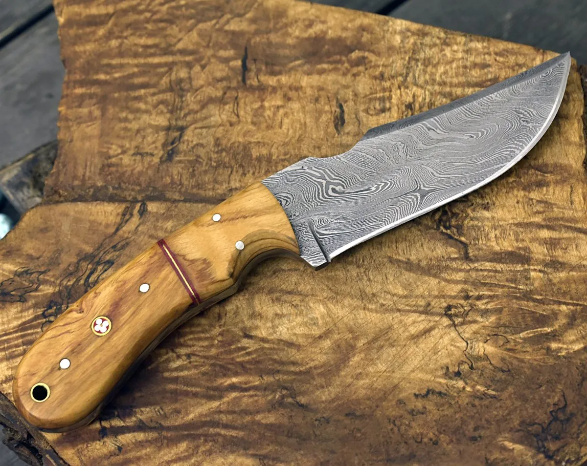 Puma Damascus Steel Hunting Knife Olive Wood Handle & Sheath