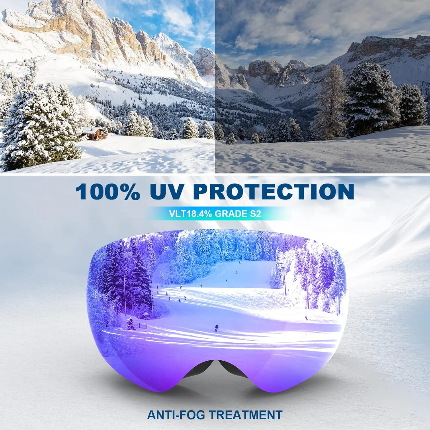 Ski Goggles Snowboard Goggles Adult, 100% UV Protection Anti-Fog Snow Goggles