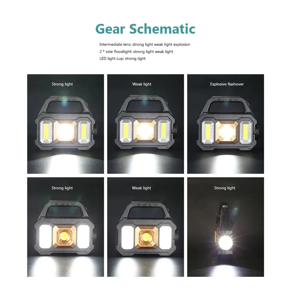 Solar Led Flashlight Power Bank Super Bright COB Work Lights Portable Searchlight USB Rechargeable Lantern Outdoor Camping Light