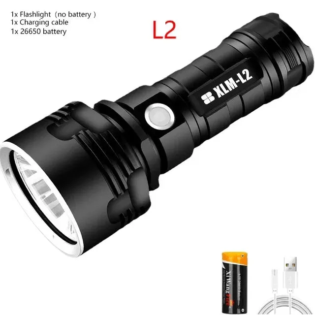 Super Bright L2 P70 LED Flashlight High Power Built-in 26650 Battery USB Rechargeable Aluminum Alloy Waterproof  Torch