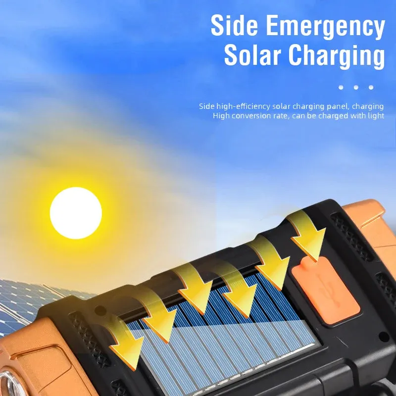 Super Bright Solar LED Flashlight With COB Work Lights Portable Emergency Spotlight Power Bank 4 Modes Outdoor Solar Torch Light