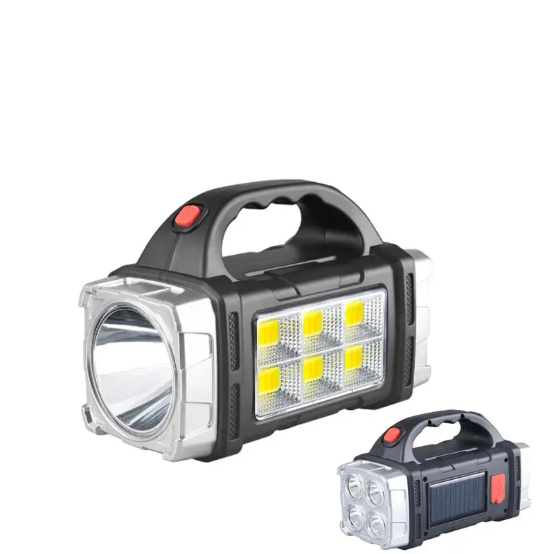 Super Bright Solar LED Flashlight With COB Work Lights Portable Emergency Spotlight Power Bank 4 Modes Outdoor Solar Torch Light