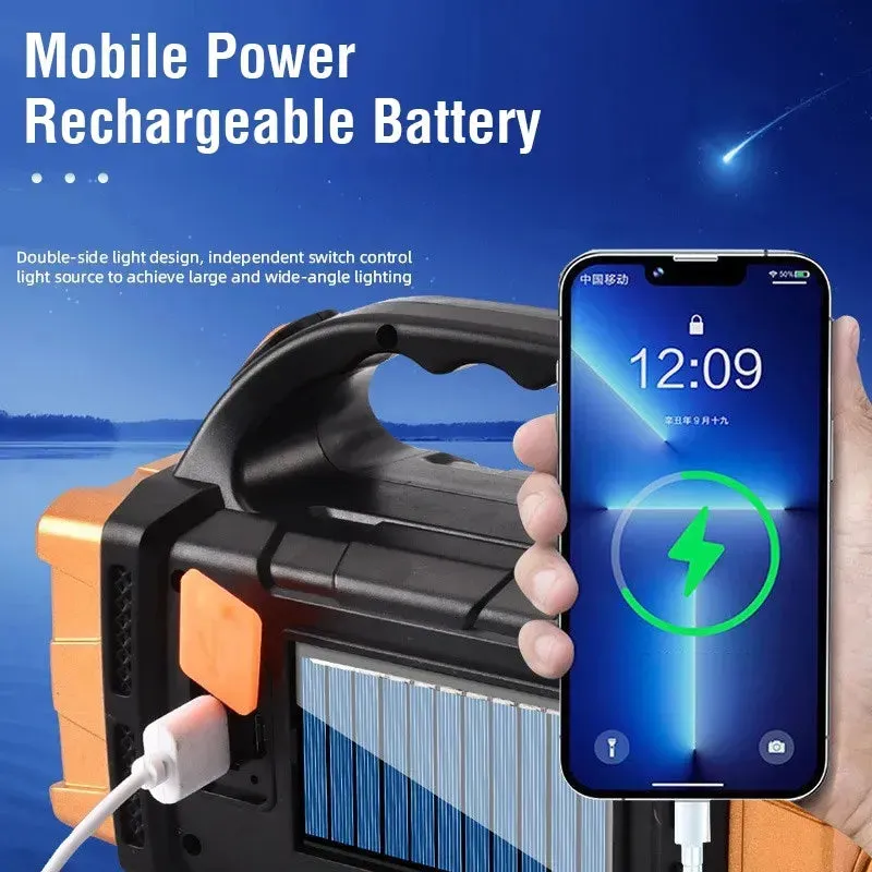 Super Bright Solar LED Flashlight With COB Work Lights Portable Emergency Spotlight Power Bank 4 Modes Outdoor Solar Torch Light