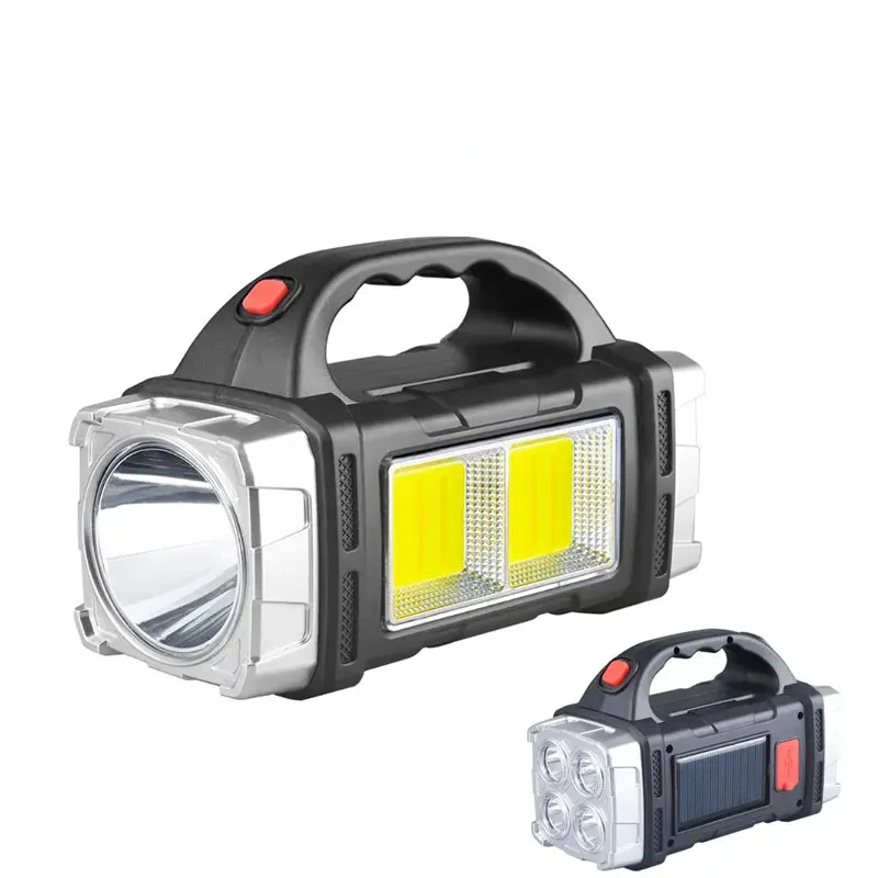 Super Bright Solar LED Flashlight With COB Work Lights Portable Emergency Spotlight Power Bank 4 Modes Outdoor Solar Torch Light