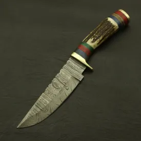 Superb Rait tail Custom Made Hand Forged Damascus Hunting/skinning Knife Stag/antler Handle with Sheath