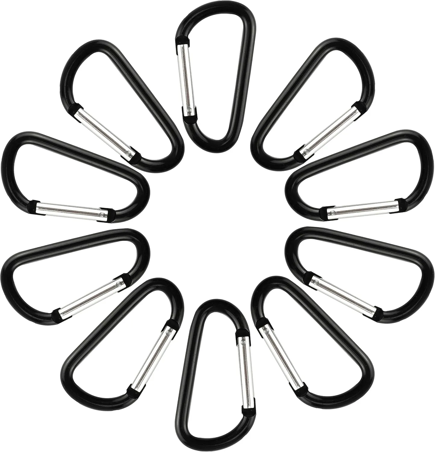SWATOM Aluminum Carabiner Clip Snap Hook Keyring 1.5/1.9/2.2/2.4/2.8 Inch Carabiners Keychains Black(10P/20P)