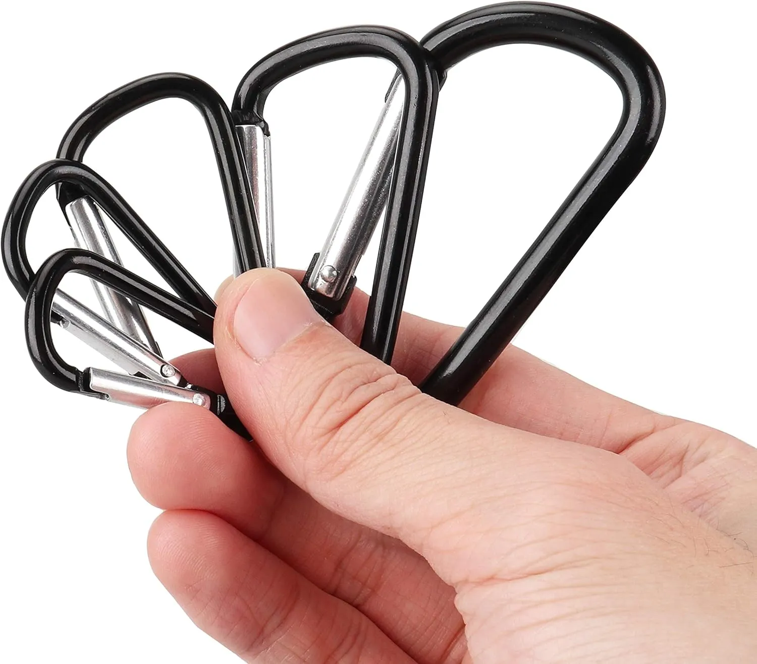 SWATOM Aluminum Carabiner Clip Snap Hook Keyring 1.5/1.9/2.2/2.4/2.8 Inch Carabiners Keychains Black(10P/20P)