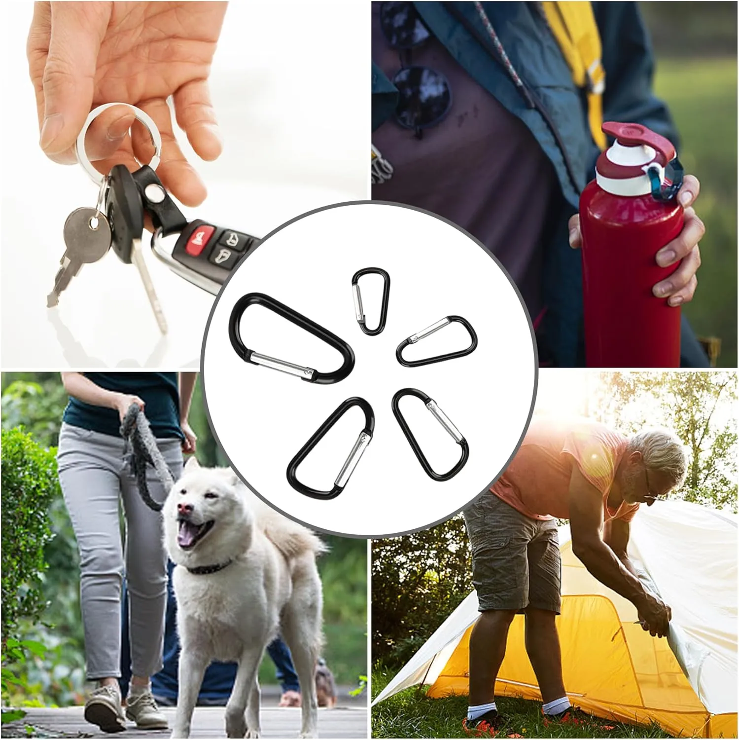SWATOM Aluminum Carabiner Clip Snap Hook Keyring 1.5/1.9/2.2/2.4/2.8 Inch Carabiners Keychains Black(10P/20P)