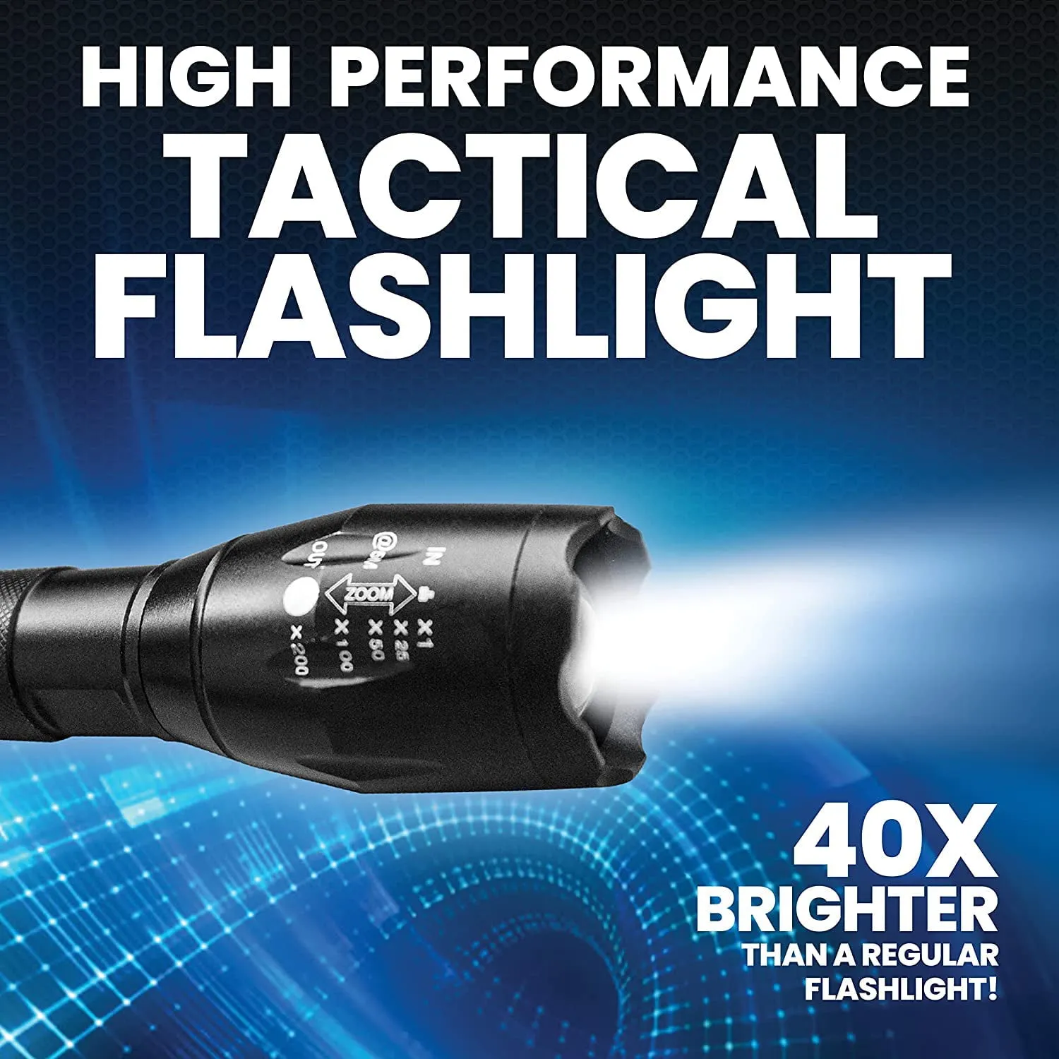 Taclight Tactical Flashlight 3 Pack Tac Light Weatherproof Aircraft Grade Aluminum Construction, 5 Light Modes with 50,000 Hour Cree LEDs, 40x Brighter – As Seen on TV