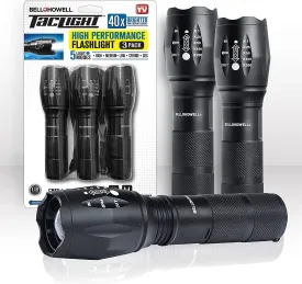 Taclight Tactical Flashlight 3 Pack Tac Light Weatherproof Aircraft Grade Aluminum Construction, 5 Light Modes with 50,000 Hour Cree LEDs, 40x Brighter – As Seen on TV