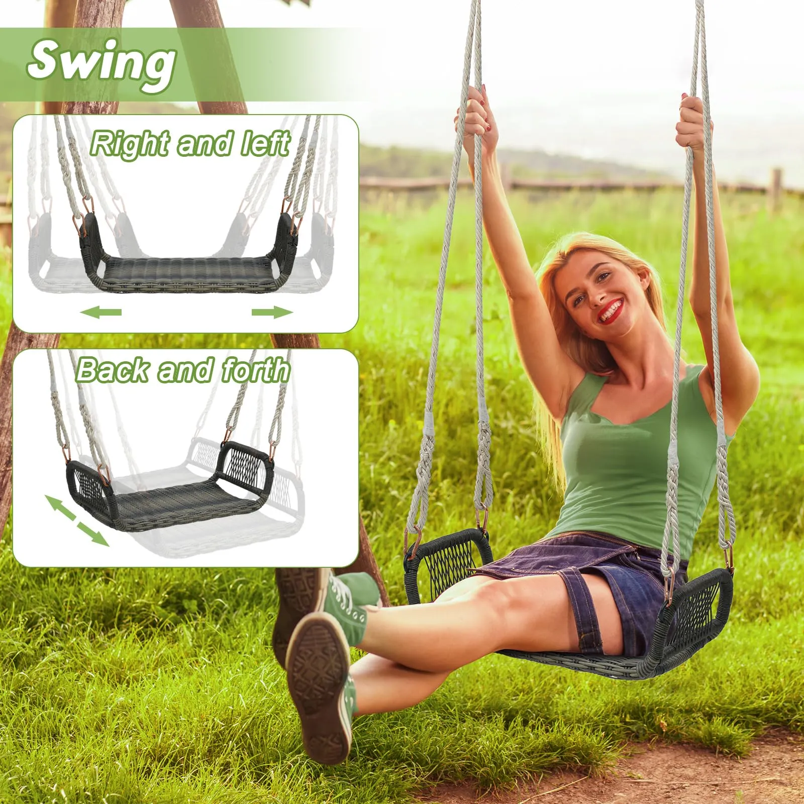 Tangkula 1-Person Rattan Porch Swing, Outdoor Single Swing Chair Bench