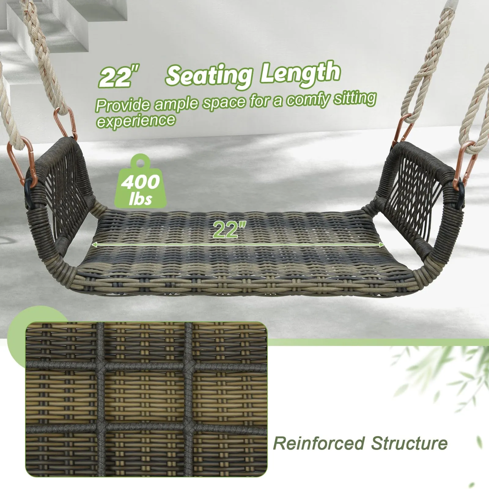 Tangkula 1-Person Rattan Porch Swing, Outdoor Single Swing Chair Bench