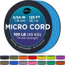 TECEUM Micro Paracord  1.18 mm X 125 ft  Micro Utility Cord  Thin Braided Paracord Rope  Best for Crafting, DIY Projects, Fishing, Camping  Wind Chime Replacement  Survival Strong String