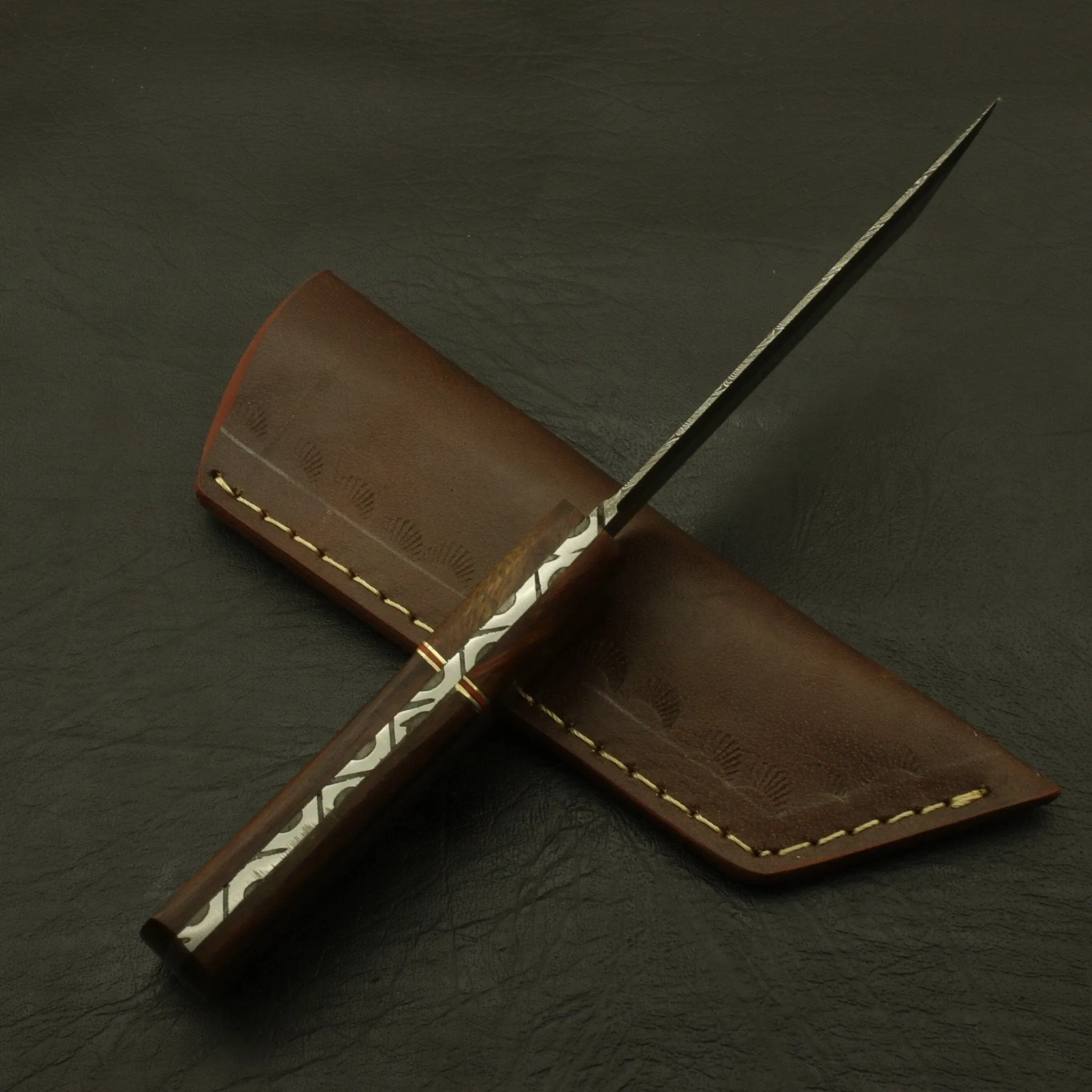 The Artisan's Edge Custom Handmade 9''inch Superb Pattern Damascus Steel Dagger Knife/Skinning Knife/PAKKA/Rose/Wood/Sheath