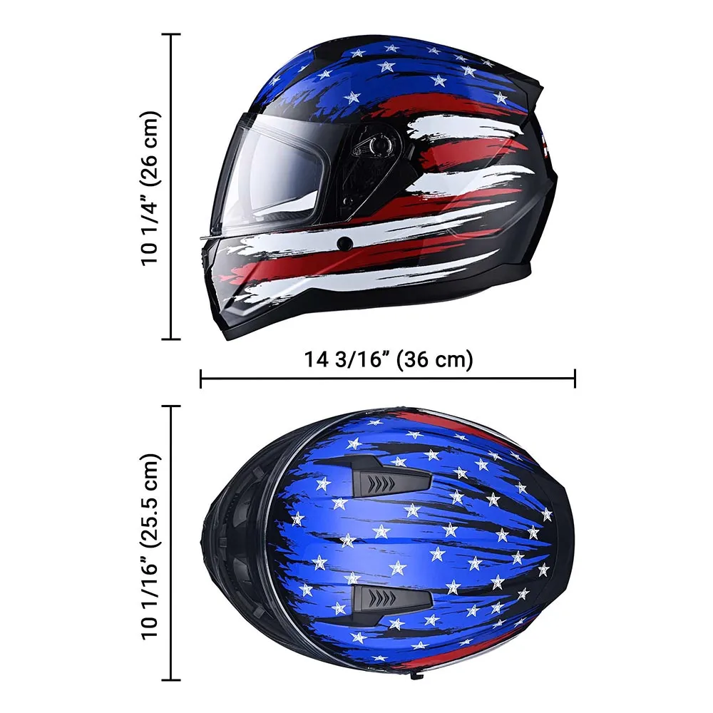 TheLAShop Helmet RUN-F Full Face Helmet Dual Visor DOT US Flag