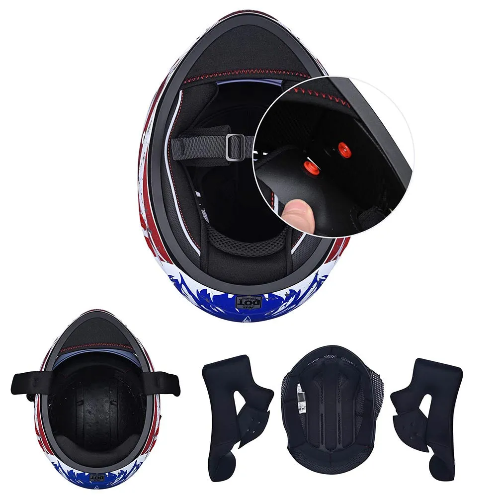 TheLAShop Helmet RUN-F Full Face Helmet Dual Visor DOT US Flag