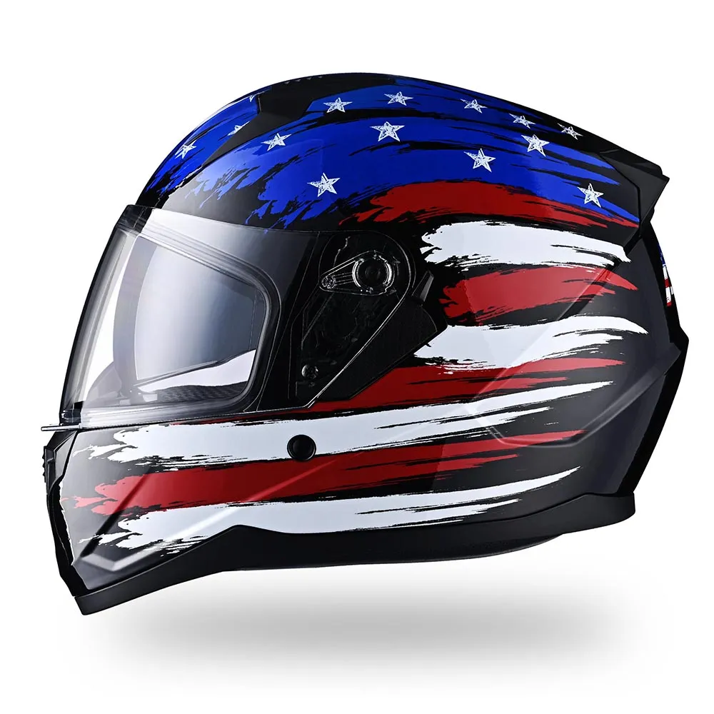TheLAShop Helmet RUN-F Full Face Helmet Dual Visor DOT US Flag