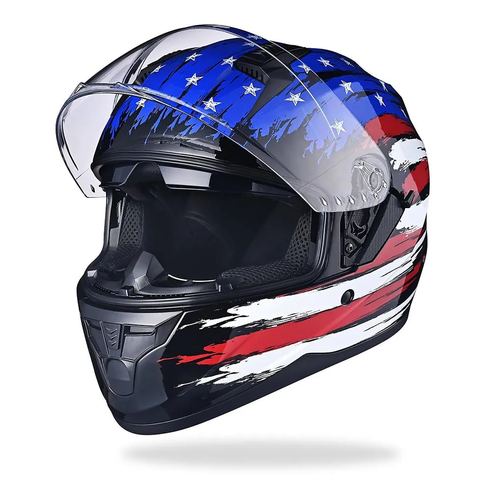 TheLAShop Helmet RUN-F Full Face Helmet Dual Visor DOT US Flag