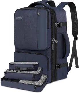 Vancropak Suitcase Backpack for Travel, Airline Approved Expandable Carry on Travel Backpack with 3 Packing Cubes, TSA Personal Item Duffel Bag for Men Women, 40L Water Resistant Weekender Bag, Blue