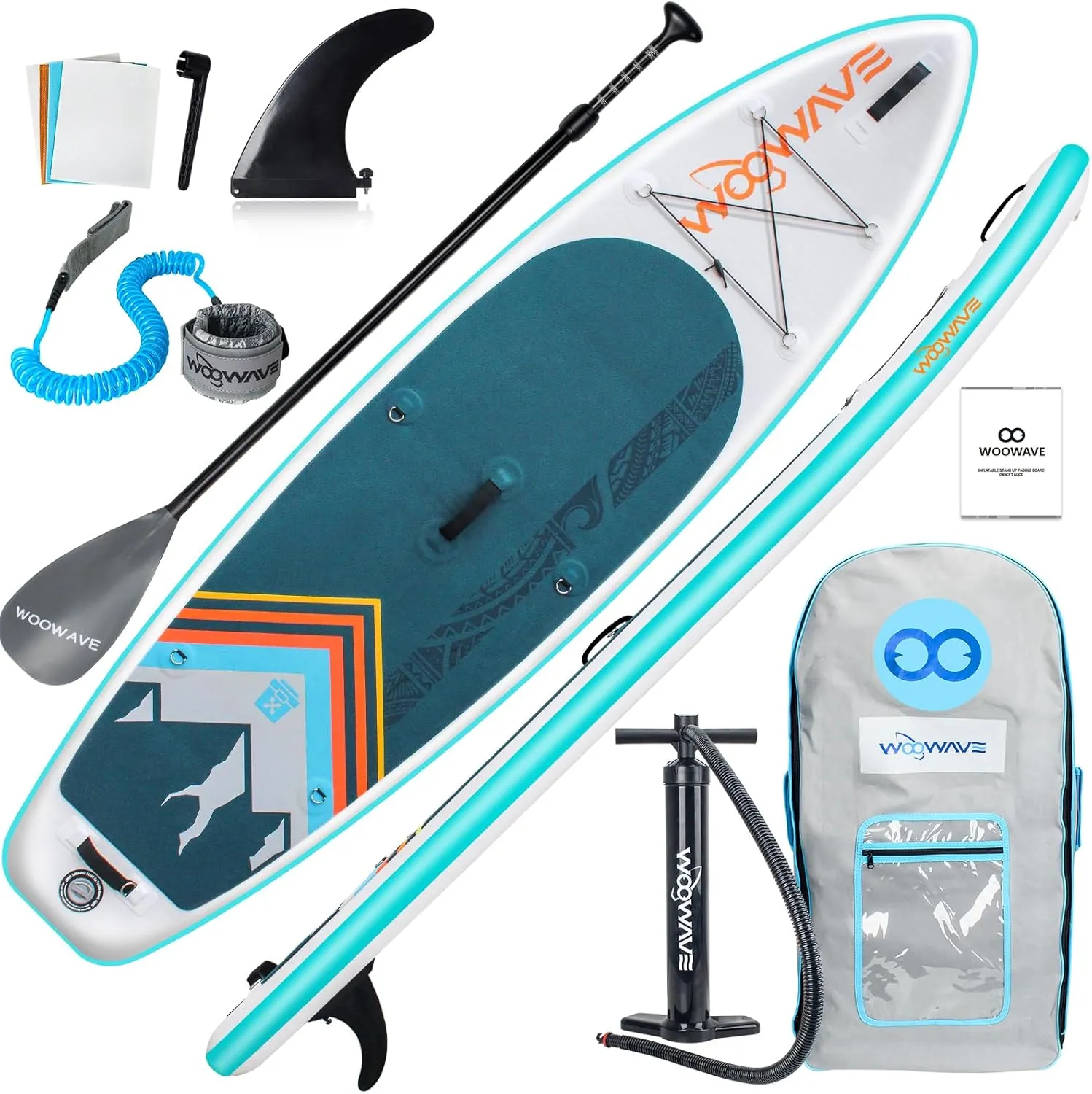 WOOWAVE Inflatable Stand Up Paddle Board 10'2"X32"X6" Wide Stance Non-Slip Deck, Premium SUP Accessories Including Hand Pump, Adjustable Paddle, Backpack, Surf Control Paddleboard for Youth and Adult