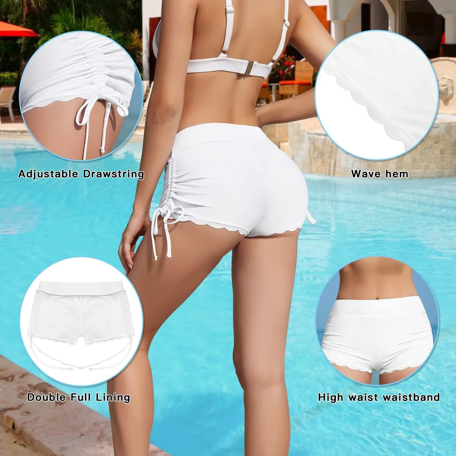 WOWENY Side Tie Swim Shorts for Women High Waisted Board Shorts Swimwear Bottom Bathing Suit Shorts Boy Shorts Swimsuits