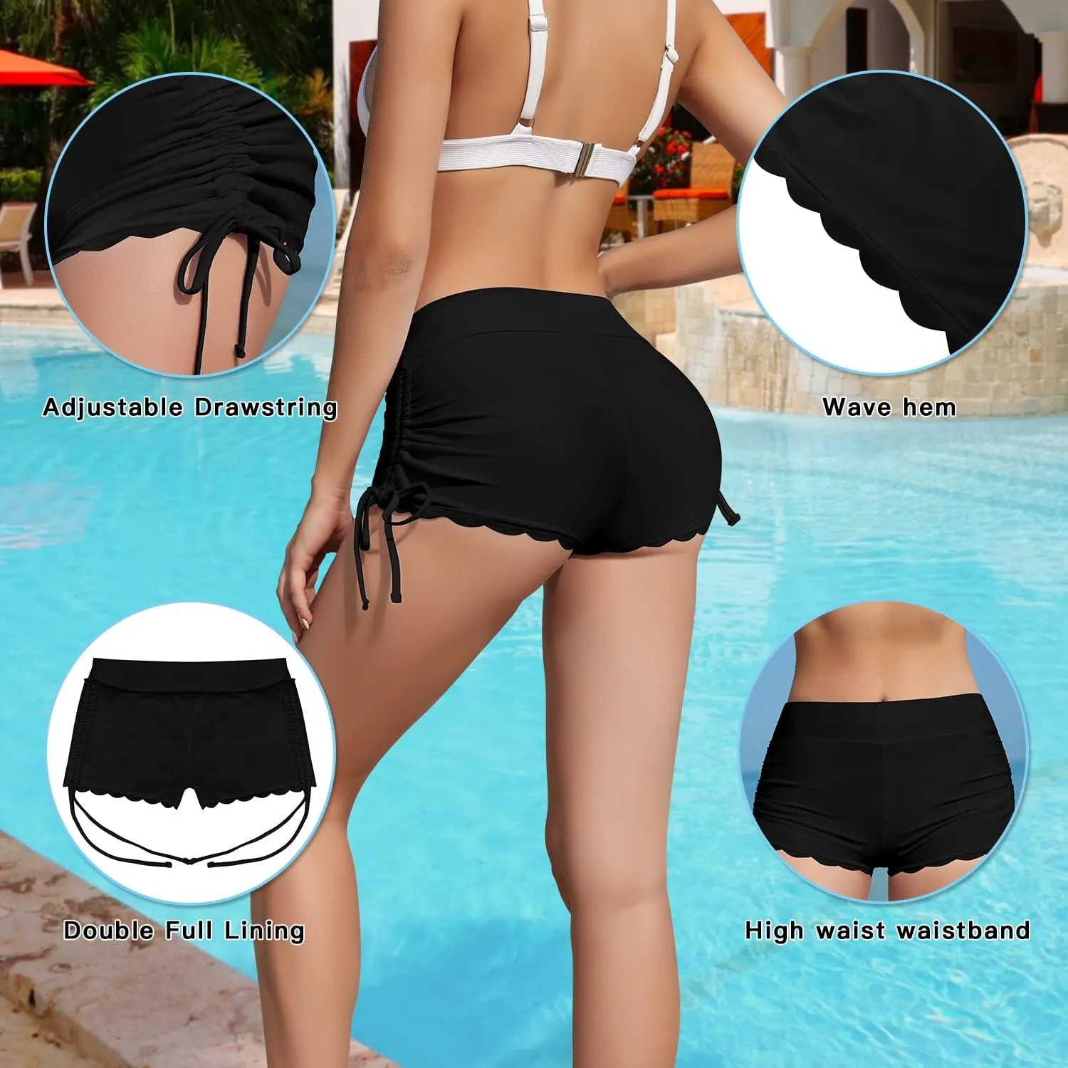 WOWENY Side Tie Swim Shorts for Women High Waisted Board Shorts Swimwear Bottom Bathing Suit Shorts Boy Shorts Swimsuits