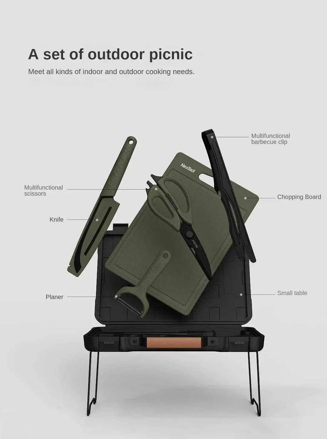Xiaomi Nextool  Camping Barbecue Tools Set Picnic Knife Chopping Board Multifunctional Scissors Portable Desk BBQ Carrying Case